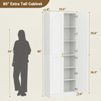 Cyclysio 80" Kitchen Pantry with 4 Soft Close Doors, Seamless Fit Wall | Extra Tall Arch Storage Cabinet with Adjustable Shelves, Freestanding Wood Cupboard for Dining Living Room Bathroom Furniture