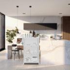 Kitchen Sideboard Pantry Cabinets with Hooks, 4 Tier Kitchen Organizer Shelf for Dishes, Wine, Pots and Pans with 4 Hooks, Modern Food Pantry Cabinets with Drawer for Kitchen Dining Living Room, White