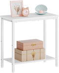 Hoctieon 2 Tier End Table, Sofa Side Table, Narrow Side Table with Storage, Slim Nightstand for Small Spaces, Metal Frame, for Living Room, Bedroom, Sofa Couch, Hall, White