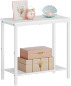 Hoctieon 2 Tier End Table, Sofa Side Table, Narrow Side Table with Storage, Slim Nightstand for Small Spaces, Metal Frame, for Living Room, Bedroom, Sofa Couch, Hall, White