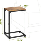 Simple Trending C Shaped End Table, TV Tray for Couch, Small Side Table with Metal Frame, for Living Room Bedroom, Rustic Brown