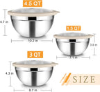 TeamFar Mixing Bowls with Lids, 4.5/3/1.5 QT Stainless Steel Nesting Salad Bowls with Airtight Lids, For Serving/Mixing/Storing/Prepping, Healthy & Sturdy, Visible & Easy Clean, Khaki, Set of 3