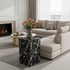 Modern Marble Side Table, 20" Small Square End Table for Living Room, Bedroom, Exhibition Hall, Suitable for Displaying Vases, Statues, Table Lamps, etc. (MAXCAP: 90 Lbs) Napoleon Black