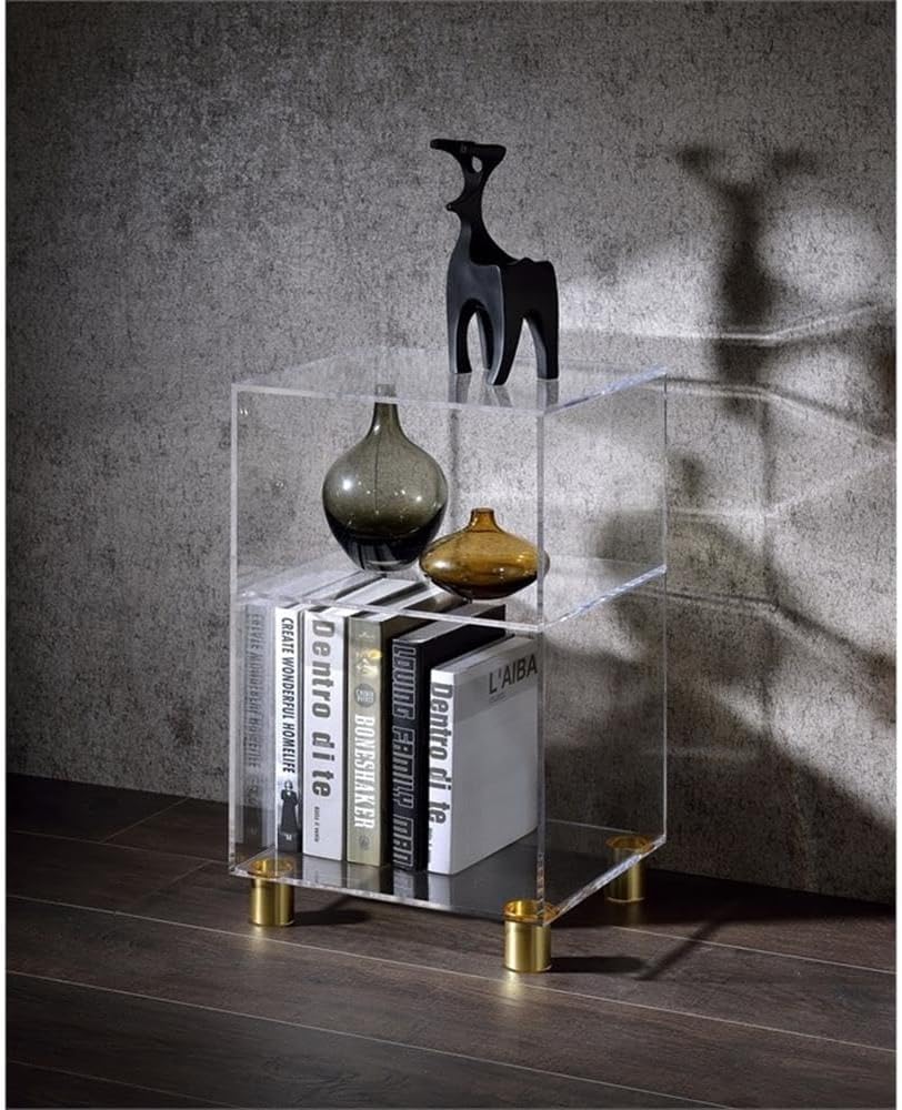Pemberly Row Lucite and Acrylic End Table, Clear Finish, 4 Sleek Gold Legs, Compact Modern Design for Home or Office, 13.75" H x 12" W x 21.5" D, Elegant Display or Functional Use