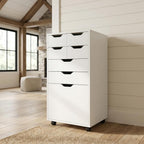 Furnifact White Tall Mobile Storage Cabinet, Multi-Storage Rolling Pantry, Contemporary Design, Durable Steel Frame, Easy Mobility and Spacious Organization
