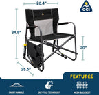 GCI Outdoor Freestyle Rocker XL with Side Table Camping Chair | Portable Folding Rocking Chair with Solid, Durable Armrests, Drink Holder & Comfortable Backrest — Black