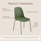 KISLOT Dining Chairs Set of 4, Plastic Outdoor Dining Room Chairs with Metal Legs, PP Anti-UV Stackable Patio Chairs with Ergonomic Back for Kitchen Swimming Pool, Easy Assembly, Green