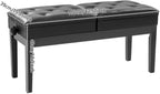 AngelcityCC Longer Duet Piano Bench with Storage, Adjustable Height Double Keyboard Piano Bench Seat with PU Leather Cushion
