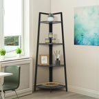 CAPHAUS 4-Tier Corner Shelf Stand, Tall Display Shelves, Ladder Corner Wood Storage Plant Bookshelf with Metal Frame, Versatile Shelving Unit Bookcase for Home Office Space, Dark Grey