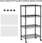 Small 4 Tier Shelves Storage Wire Shelving Unit Metal Shelf Adjustable Organizers Storage Shelving with Wheels for Bathroom Laundry Room Kitchen Pantry12”D x 18”W x 44.8”H Black