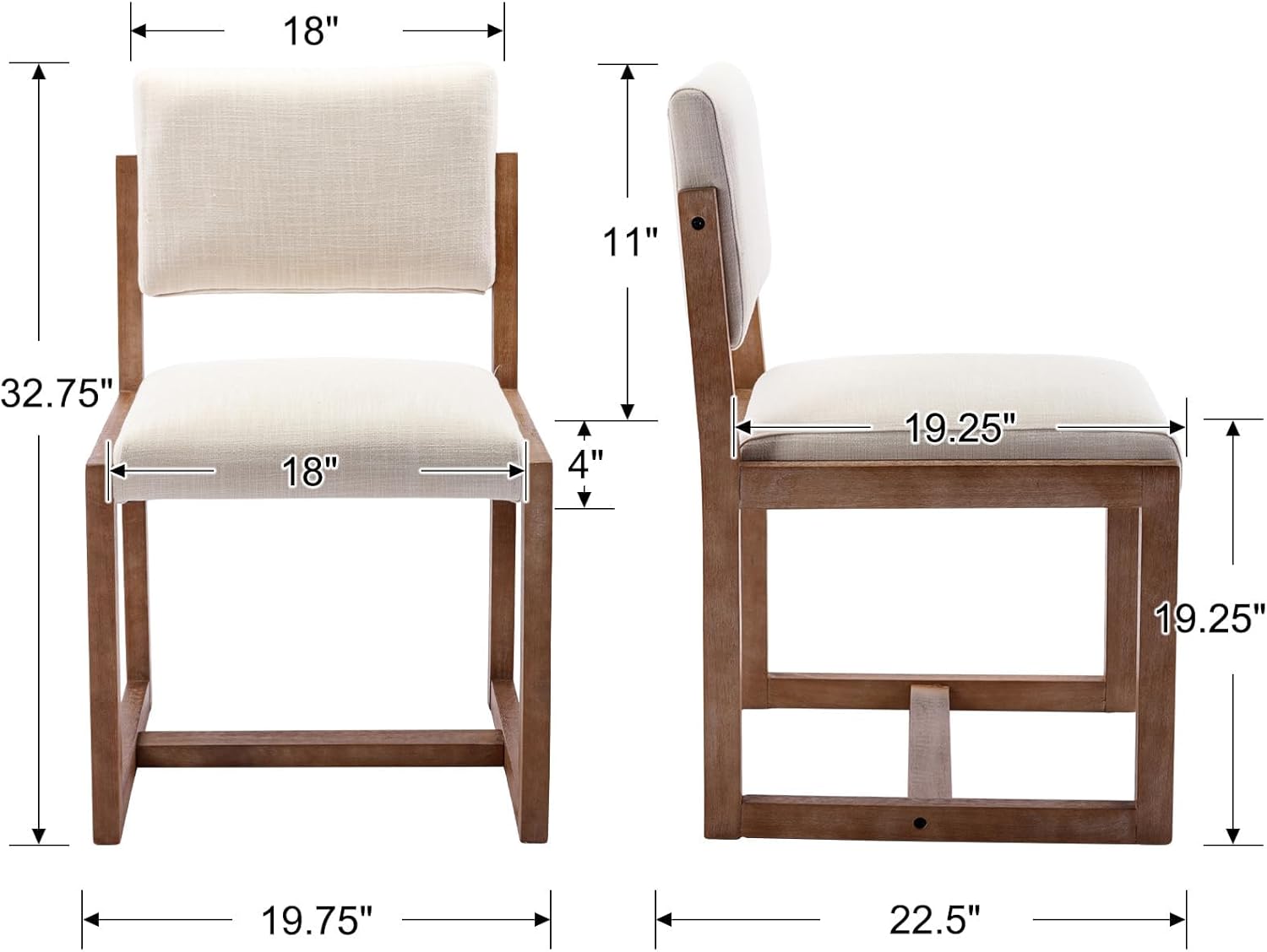 DUOMAY Mid-Century Linen Dining Chairs Set of 2, Beige | Modern Upholstered Seat With Sturdy Wood Legs Comfortable Side Chairs For Kitchen Dining Room And Living Area