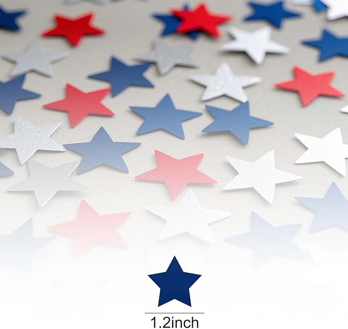 CC Wonderland Star Confetti, Blue Red and Silver, 1.2in, 200pc, Patriotic Party Decoration