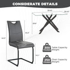 51.18" W Glass Dining Table Set for 4, Modern Rectangular Glass Kitchen Table with Black Metal Legs, 4 PU Leather Chairs with Black Legs, for Dining Room, Home -Dark Grey