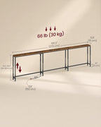 VASAGLE 106.3"Console Table, 25.2-35.2"Height Adjustable, with Power Outlet | Narrow Behind Couch Table, Sofa Table Easy Assembly, Rustic Brown and Matte Black, BARNET Collection ULNT189K101