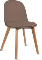 2xhome Modern Armless Dining Chair | Plastic Shell with PU Leather Cushion Padded Seat and Wooden Legs | Indoor or Outdoor Use | Home Kitchen Patio, Brown, Single, Set of 1