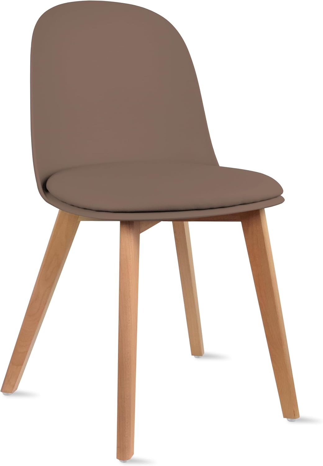 2xhome Modern Armless Dining Chair | Plastic Shell with PU Leather Cushion Padded Seat and Wooden Legs | Indoor or Outdoor Use | Home Kitchen Patio, Brown, Single, Set of 1