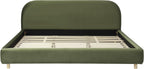 Merax King Boucle Fabric Platform Bed with Curved Headboard, Olive Green