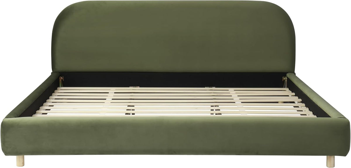 Virubi California King Size Upholstered Bed Frame with Curve Shaped Headboard, Modern Upholstered Platform Bed with Solid Wood Legs, Easy Assembly (California King,Olive Green)