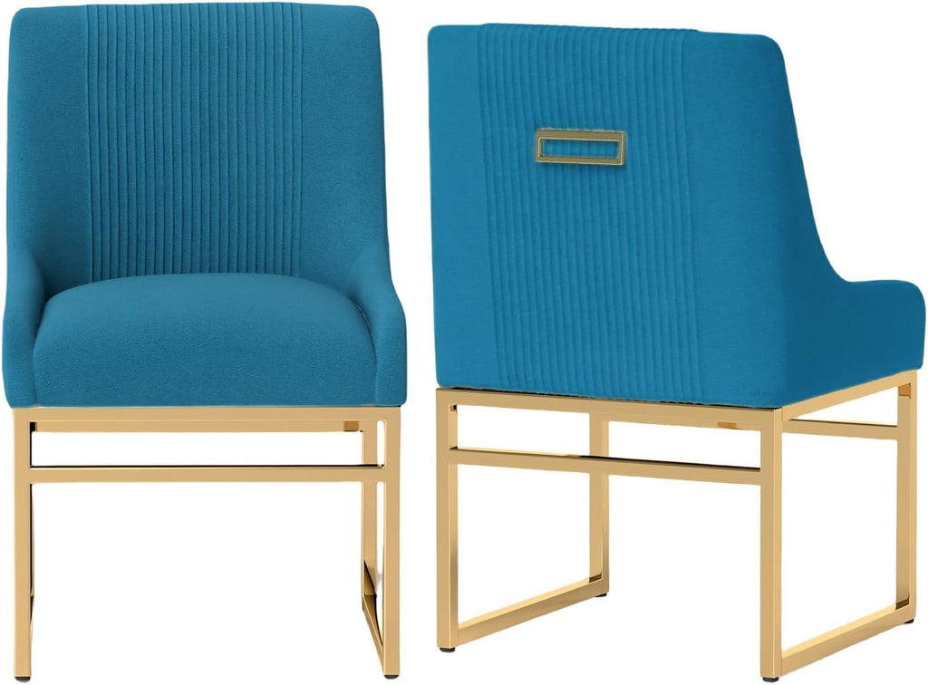 Kitchen & Dining Room Chairs Set of 2 Mid Century Modern Dining Chairs Upholstered Dining Chairs with Polished Gold Finish Metal Frame-Gold Base Velvet.