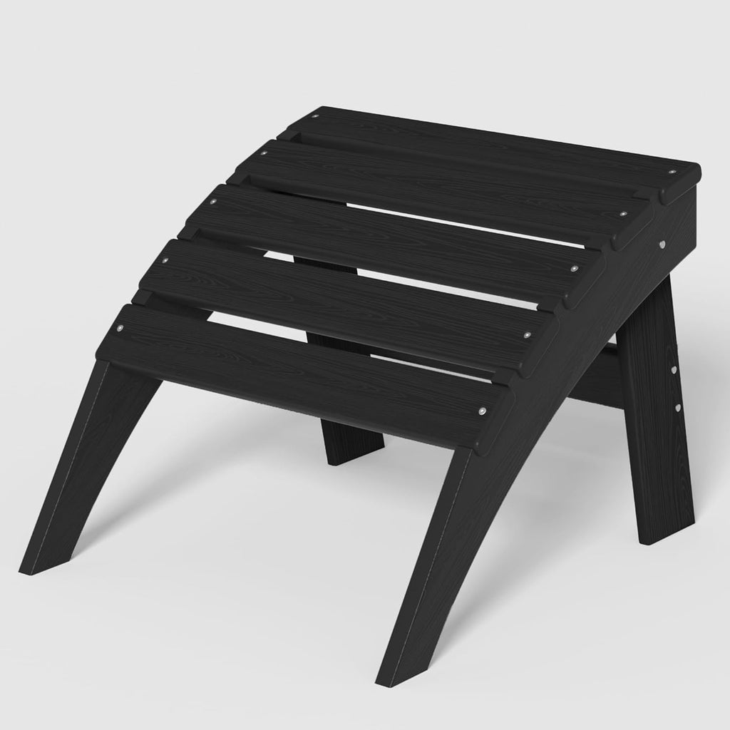 nevilywood HDPE Folding Ottoman - Adirondack Chair Footrest – Weather Resistant, Wood-Grain, Low-Maintenance-, Garden Patio Porch – Black