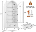 LIVAUVEAD 67" Tall Arched Kitchen Pantry Cabinet with Hidden Drawers & Adjustable Shelves, Bookshelf with Glass Door, Arched Cabinet for Kitchen, Dining Room