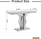 SSLine Modern White Faux Marble Console Table Luxury Entryway Table with Silver Pedestal Base 46.8" Mid-Century Elegant Sofa Table w/Mirrored Stainless Steel Frame for Living Room Hallway
