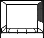 Queen Size Modern Black Canopy Bed with Tall Headboard