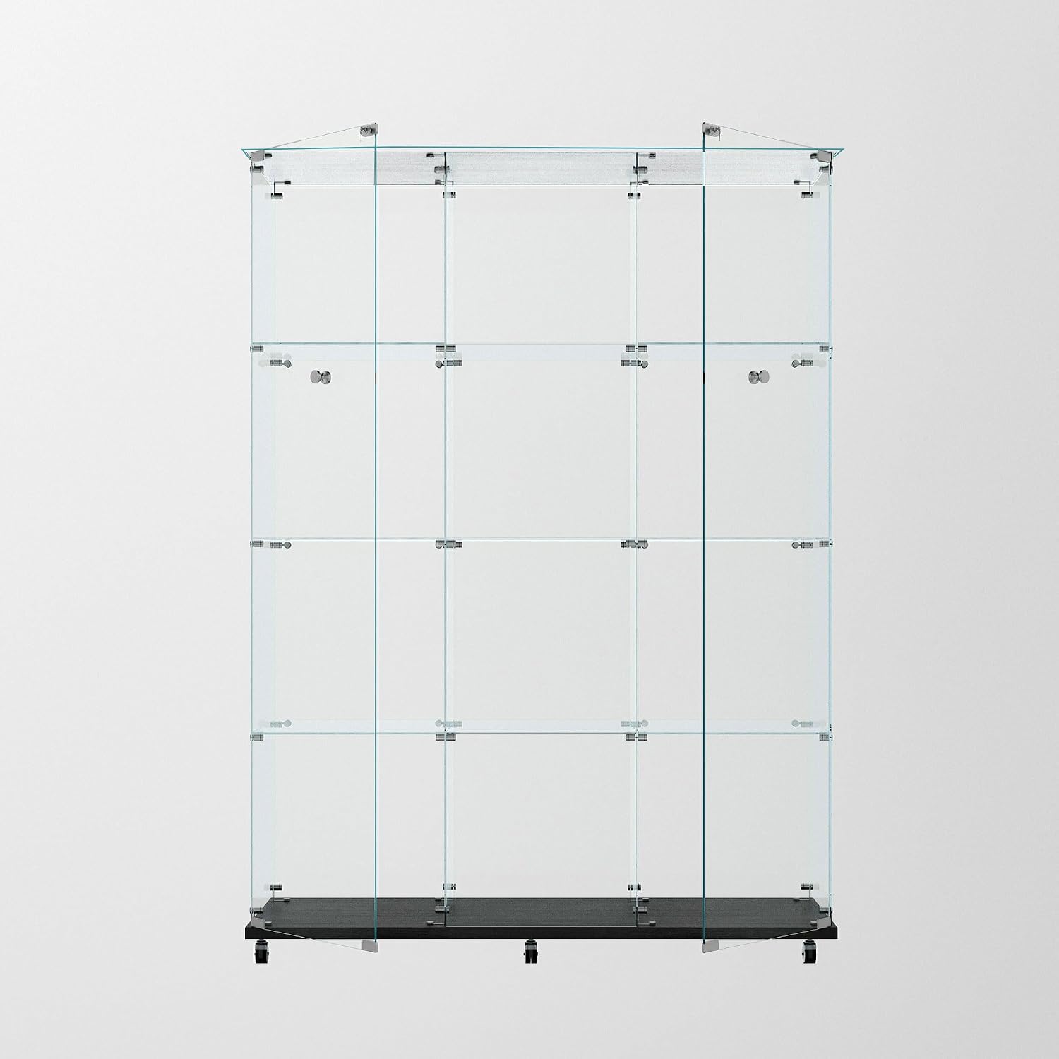 65" H 4-Shelf Glass Display Storage Cabinet with LED Lights Strip & Double Doors, Modern Curio Cabinet Collection Display Case with Lockable Casters & Lock for Living Room (Black)