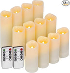 Enido 12 Pc Flameless LED Candles with Remote & Timer, Outdoor Waterproof, Flickering Electric Warm Lights for Cozy Home & Holiday Romantic Decor, Battery Operated for Party(D 2.2” x H 4”/5”/6”