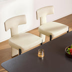GrandNoor Beige Dining Chairs Set of 4,Faux Leather Dining Chairs with Soft Cushion,Comfortable Upholstered Armless Dining Room Chairs with Curved Plywood Back