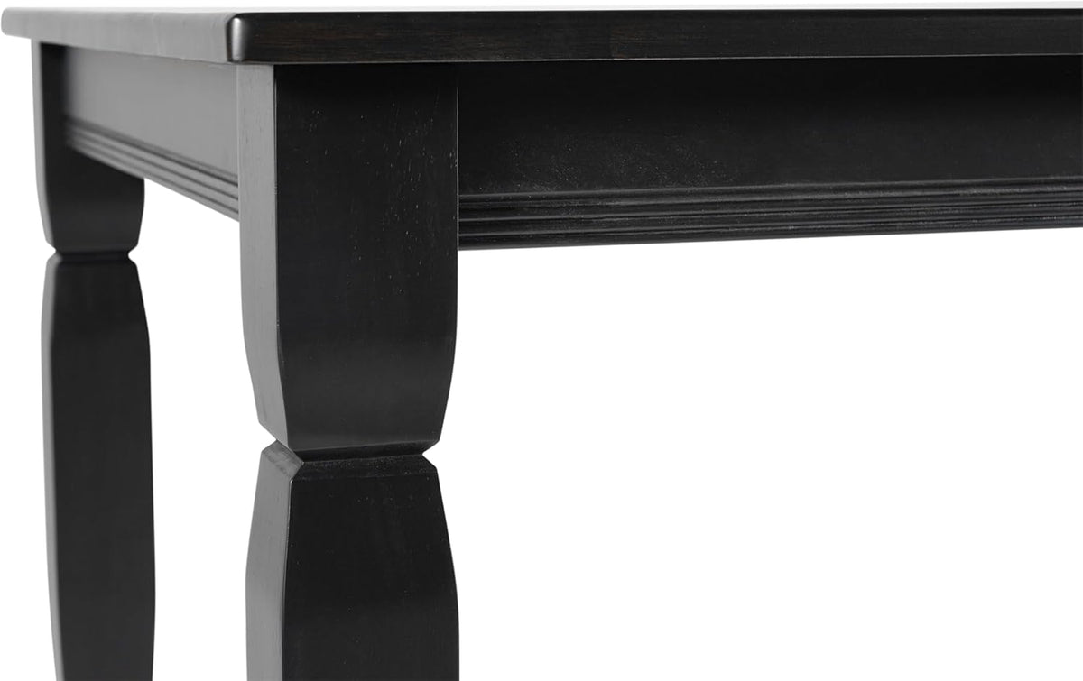 EMMA + OLIVER Milford 47" Solid Wood Dining Table, 3 Inch Offset Paneled Apron, 3" Turned Decorative Legs, Water Resistant Finish, Seating for 4, Black Matte