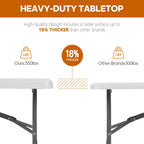 8ft Folding Table Heavy Duty Foldable Table Lightweight Plastic Table with Reinforced Legs for Indoor Outdoor Use Perfect Portable Folding Tables for Parties, BBQs, Weddings, Camping White