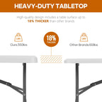 6ft Folding Table Heavy Duty 350 LBS Capacity Foldable Table with 18% Thicker HDPE Waterproof Top & Reinforced Steel Frame, Portable Fold-in-Half Table for Outdoor Indoor Party Wedding Camping