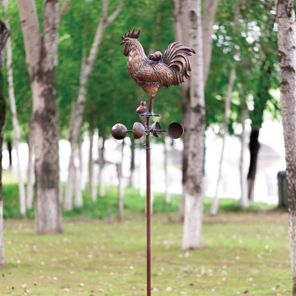 Metal Rooster with Chicks Garden Spinner,79" Large Metal Kinetic Wind Spinner for Outdoor Garden Yard Decor,Antique Copper Chicken Rooster Sculpture Statue Yard Art Wind Spinner for Patio Lawn