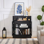 Small Sideboard Buffet Cabinet with Storage, 31.7" Farmhouse Accent Cabinet with 2 Doors, Adjustable Shelves and Open Shelf for Dining Room, Kitchen, Living Room and Entryway, Black