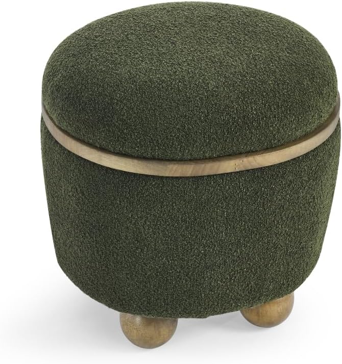 Round Storage Stool, Storage Stool with Storage Space and Cushioned seat, Available in Bedroom, Living Room, entryway-Dark Green