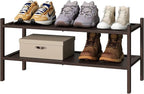 Bamboo Shoe Rack for Entryway, 2-Tier Stackable | Foldable | Natural, Shoe Organizer for Hallway Closet, Free Standing Shoe Racks for Indoor Outdoor