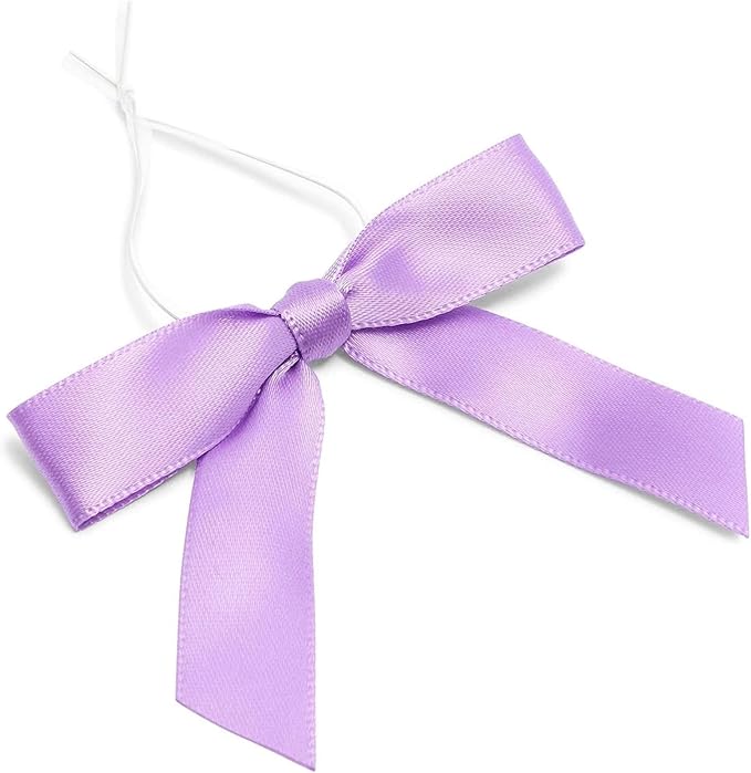 Bright Creations 100 Pack Purple Twist Tie Bows for Treat Bags, 3" Small Satin Ribbons for Craft Decoration, Gift Wrap, Themed Party Favors, Baked Goods - Purple Bow