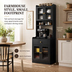 71" Kitchen Pantry Hutch Storage Cabinet with Microwave Stand, Farmhouse Freestanding Buffet Sideboard with Coffee Bar, Tall Wood Cupboard for Kitchen Dining Room (Black)