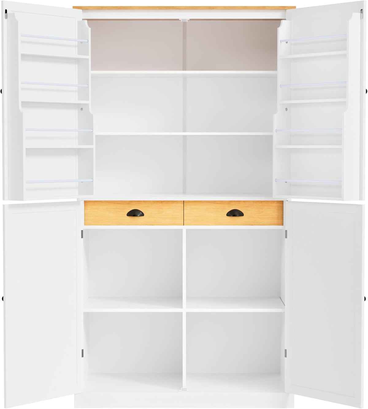 RUNNA 40.2x20x71.3inch High Freestanding Kitchen Pantry Large Cupboard Storage Cabinet with 2 Drawers, 2 Adjustable Shelves, 8 Door Shelves for Kitchen, Dining Room (White#046)