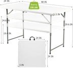 FurnitureR Adjustable Folding Table 4FT, Plastic Utility Table with 3 Height Settings, Fold-in-Half with Handle, Foldable and Portable for Indoor Outdoor Picnic Camping Party, White