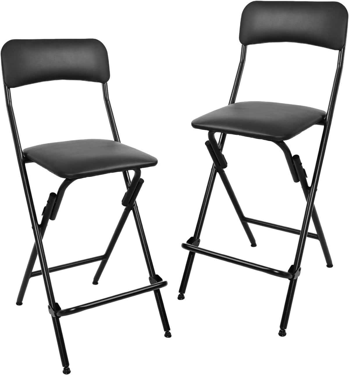 VENI HOME Folding Bar Stool with Backrest,25 Inch Leather Padded Counter Height Foldable Stool,Tall Folding Stool Chair for Gardening Kitchen Shop Cafe, Black (2 Pack)