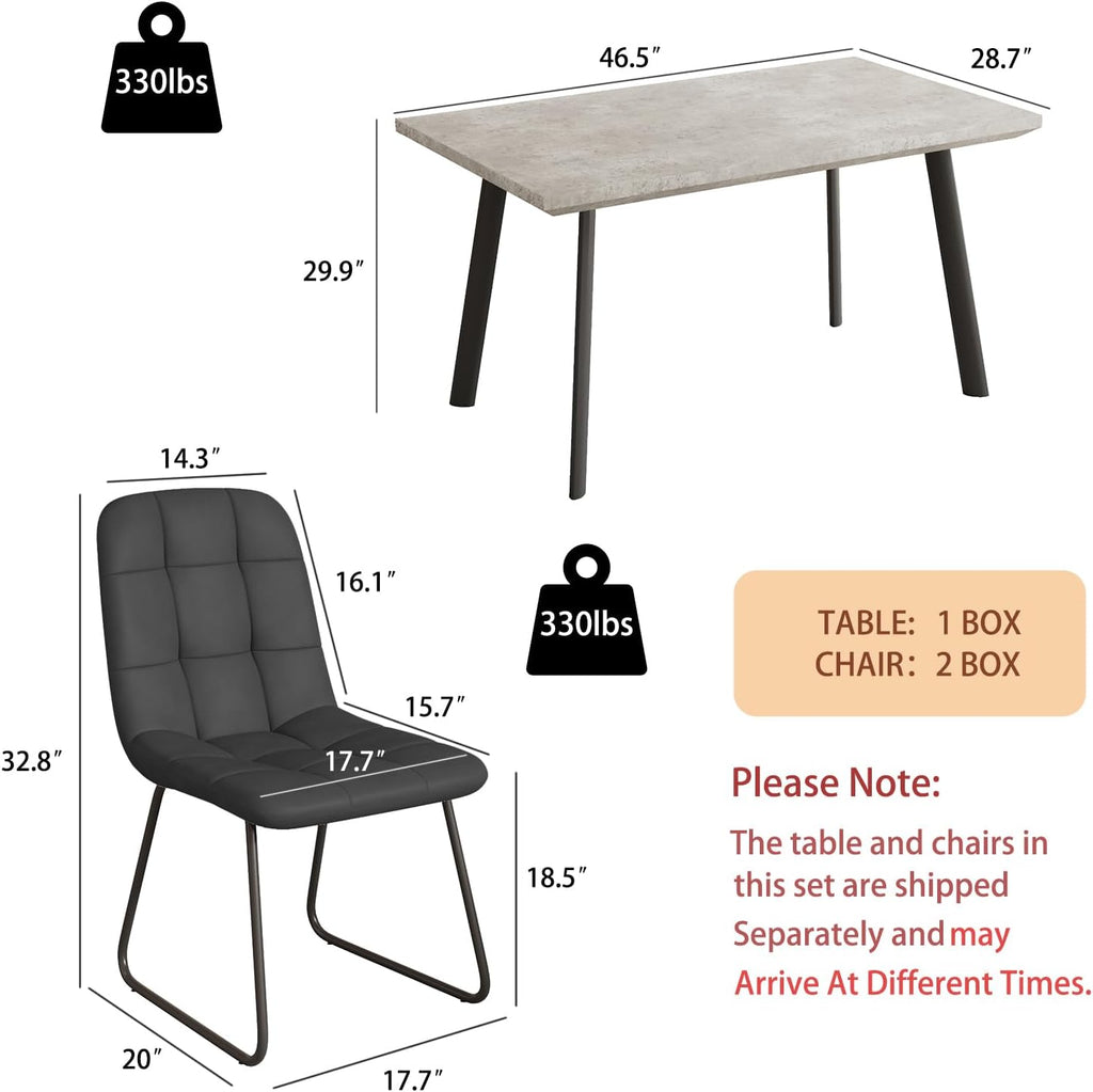 46.5" Modern Grey Dining Table Set for Small Spaces, 5-Piece Set with Rectangular Table & 4 Padded Leather Chairs, Compact, Sturdy & Easy to Assemble (Table + 4 Black Dining Chairs, 46.5")