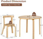 GLACER Kids Table and Chairs, Brich Round Toddler Table and Chair Set with Toy Bricks, Smooth Surfaces & Ergonomic Backrest, Activity Desk for Playroom, Classroom, Daycare, or Home Use (Natural)