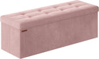 SONGMICS Storage Ottoman Bench, 43.3 Inches Velvet Foldable Foot Rest | Foot Rest, End of Bed Bench, Load up to 660 lb, Jelly Pink, MINOTA Collection ULSF277R01