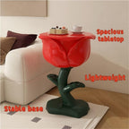 Romantic Rose-Shaped Side Table, Resin Bedside Table with Round Corner, Multi-Functional End Table, Decorative Table for Living Room, Bedroom