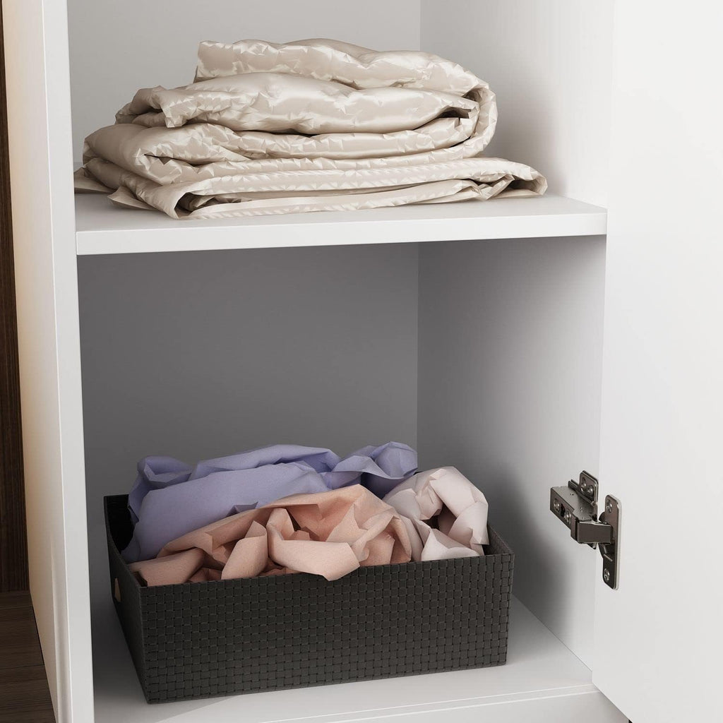 Slim Wardrobe Armoire with Clothing Rod and Storage Shelves, Narrow 2-Door Armoire Closet with Gold Handles, Shaker Style Tall Corner Clothing Cabinet, White 15.7" W x 19.3" D x 74.8" H