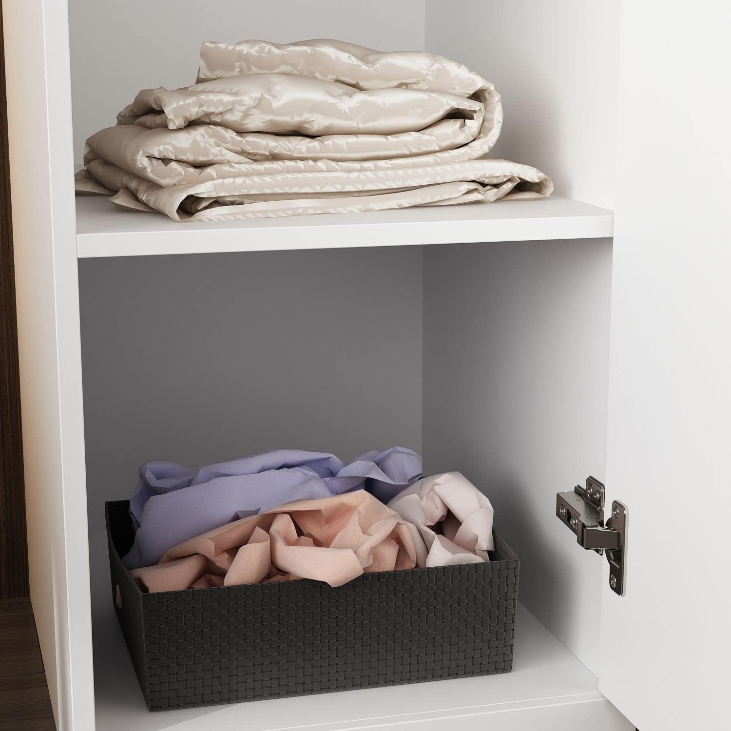 Slim Wardrobe Armoire with Clothing Rod and Storage Shelves, Narrow 2-Door Armoire Closet with Gold Handles, Shaker Style Tall Corner Clothing Cabinet, White 15.7" W x 19.3" D x 74.8" H