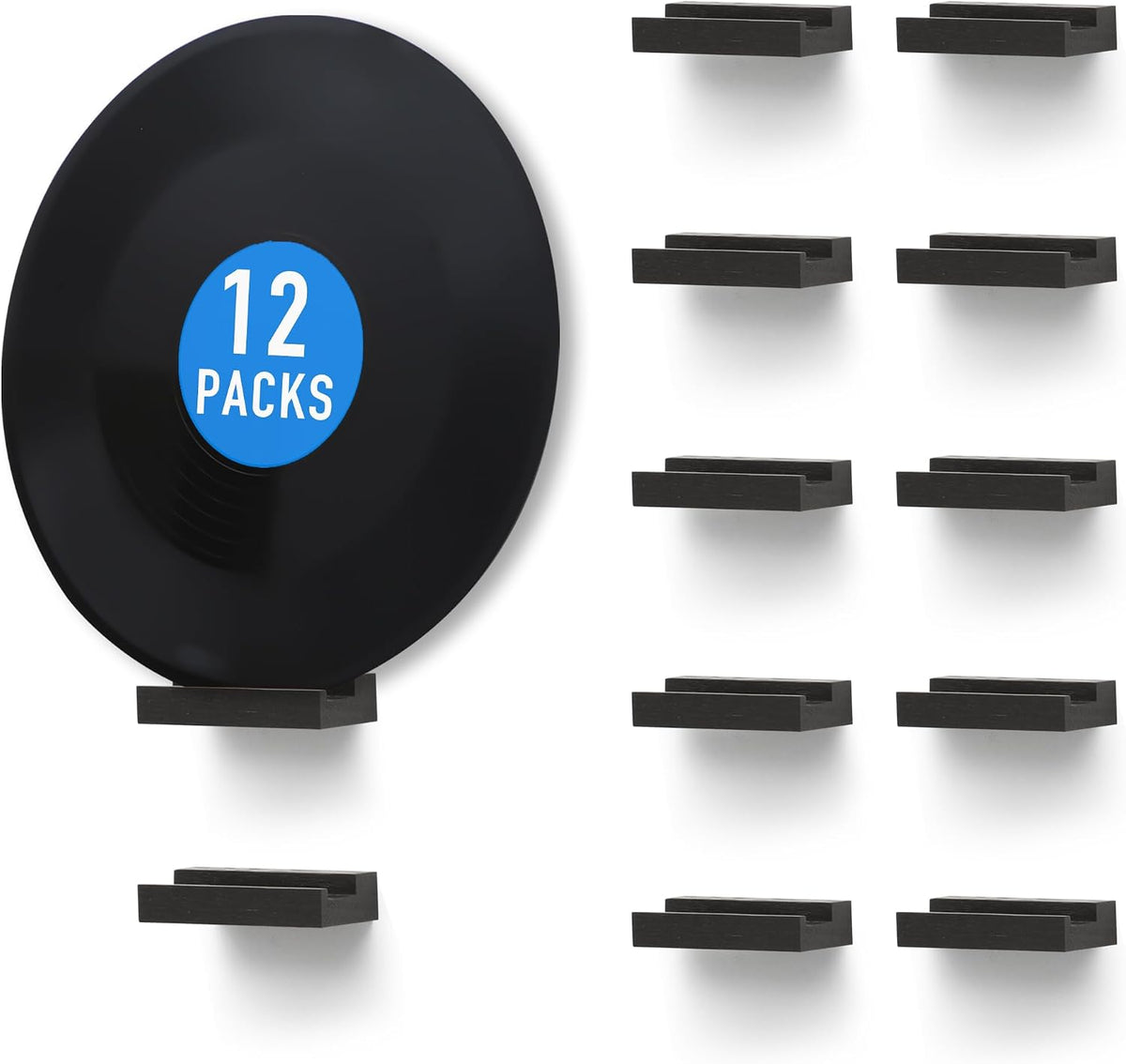 Wood Vinyl Record Shelf Wall Mount, Small Wall Record Holder Display Shelf, Vinyl Record Shelves Record Album Display Holder for LP, CD, Book Art Storage Vintage Home Decor (12, Black)