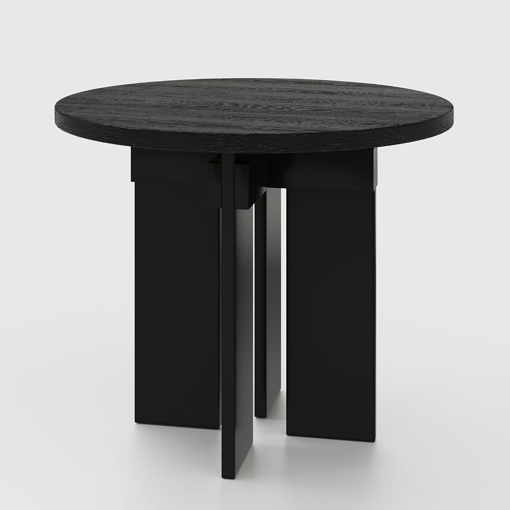 35.4" Round Dining Table for 4, Modern Wood Kitchen Table with 4 Sturdy Table Legs Farmhouse Circle Dinner Tables for Leisure, Coffee, Kitchen, Dining Room φ35.4" x 29.9"H, Black
